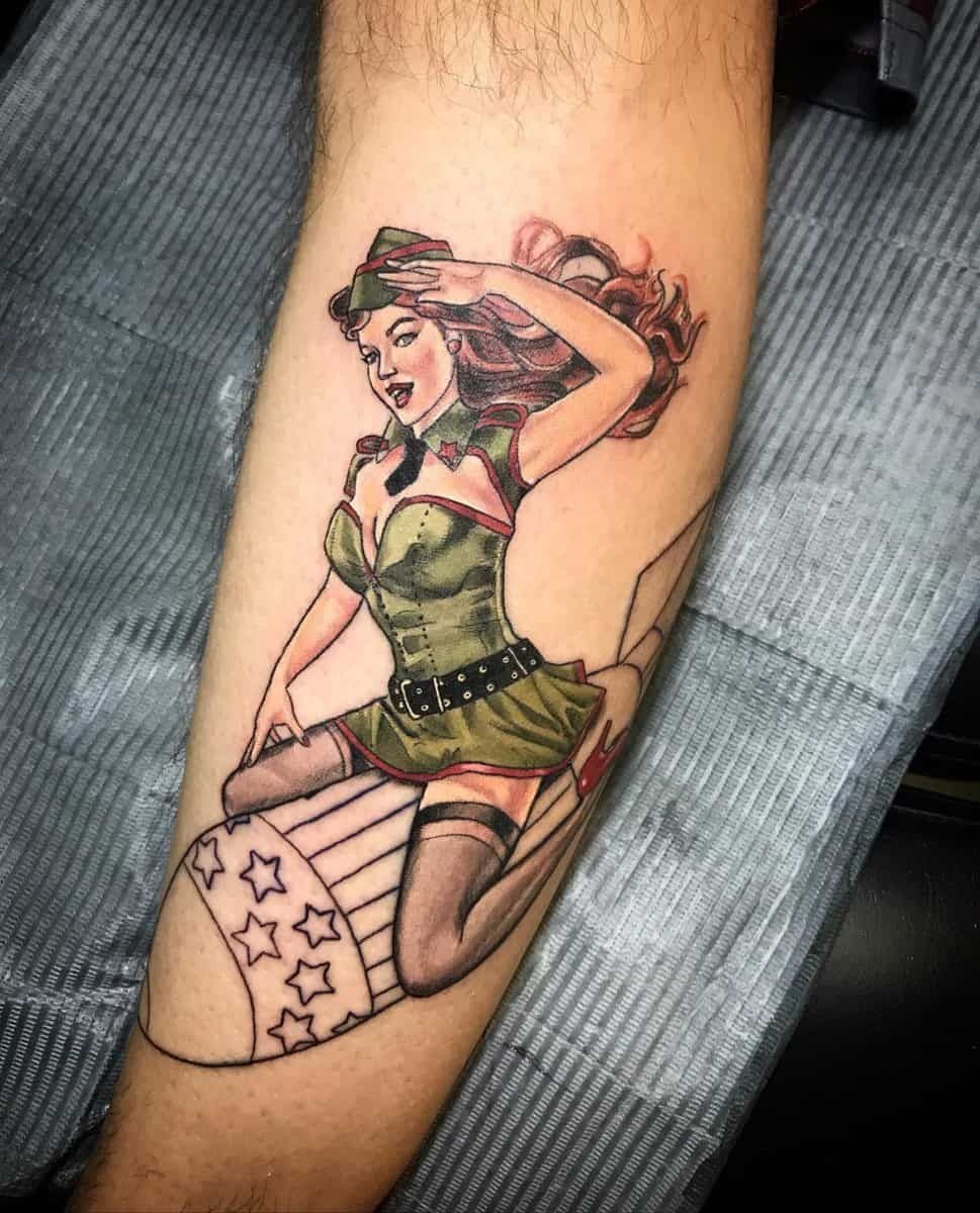 Latex Noir Pin-Up Dominatrix Tattoo Design