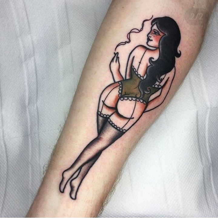 Leather-Clad Vintage Bombshell Tattoo Design