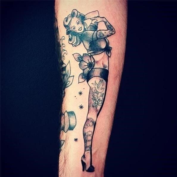 Skeleton Pin-Up Silhouette Tattoo Design