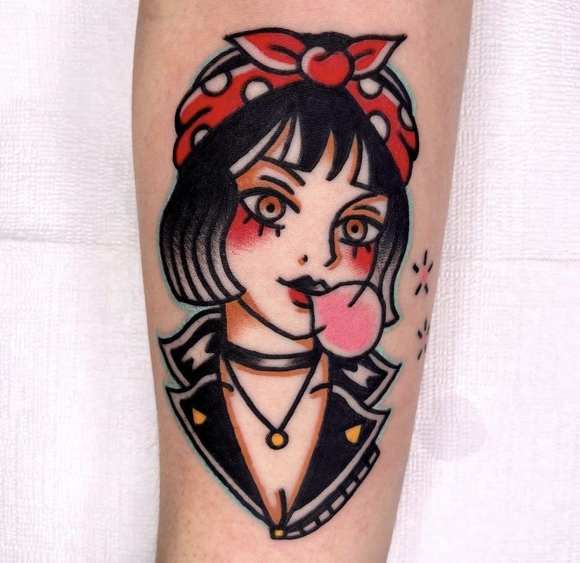 Sweet Retro Bubblegum Pinup Tattoo Design