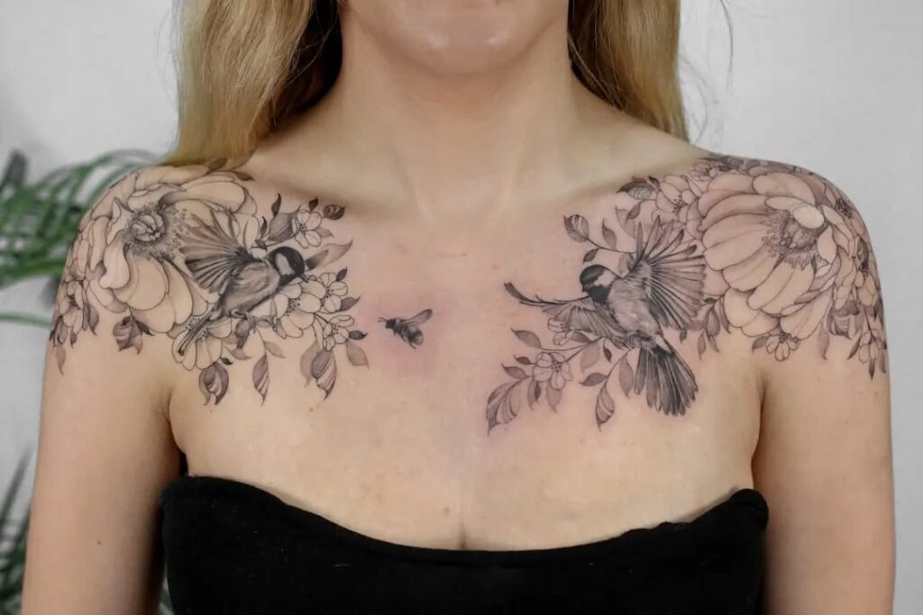 Birds and Flowers Chest Tattoo Tattoo Design