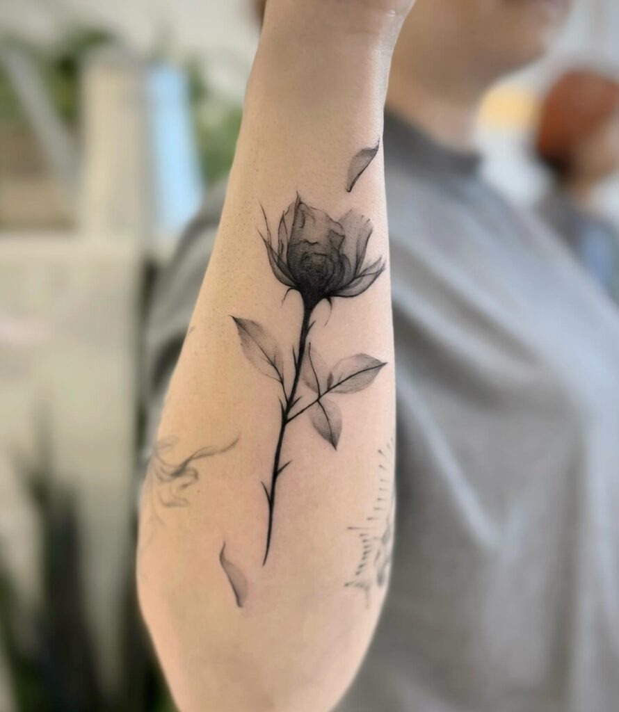Black and Grey Rose Forearm Tattoo Tattoo Design