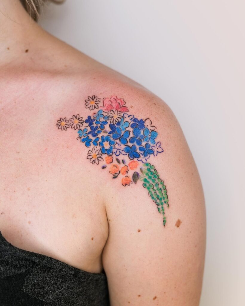 Blue Hydrangea Bouquet Tattoo Tattoo Design