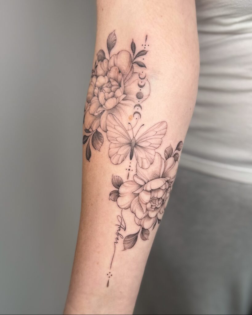 Butterfly and Floral Forearm Tattoo Tattoo Design