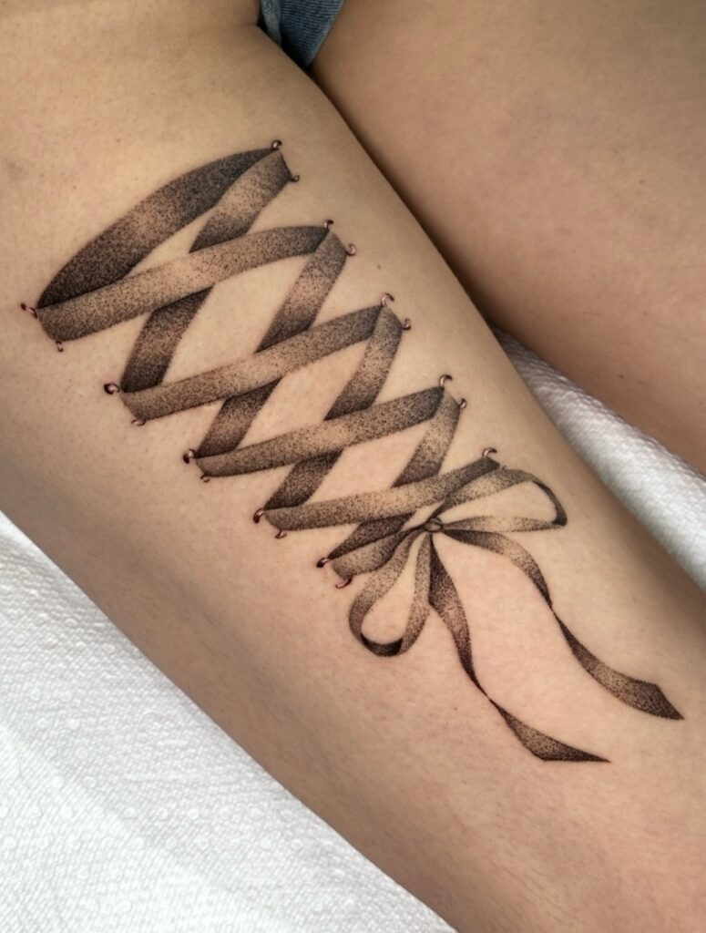 Corset Ribbon Thigh Tattoo Tattoo Design