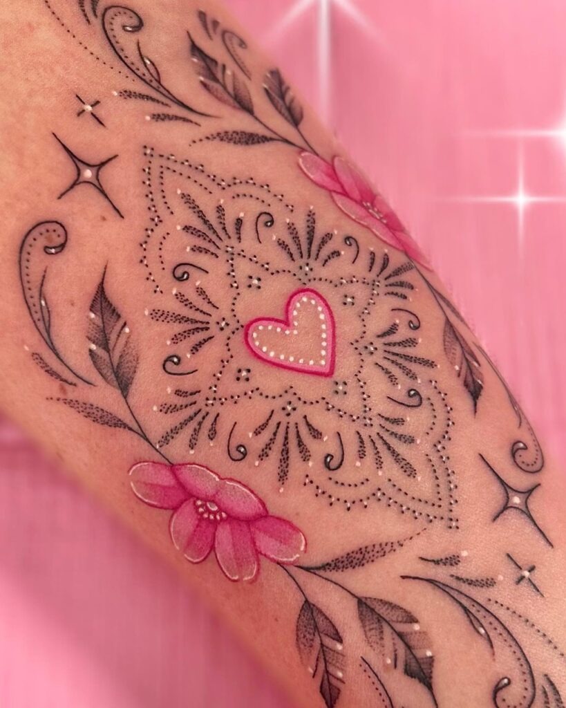 Delicate Heart and Floral Mandala Tattoo Tattoo Design