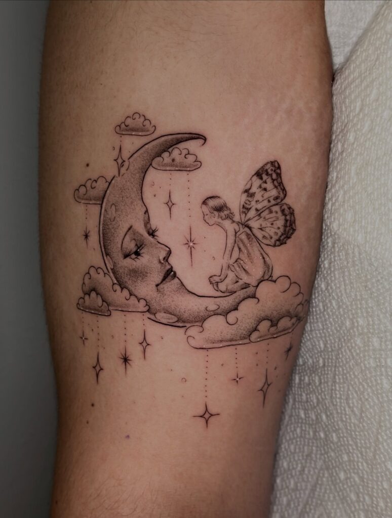 Fairy and Moon Tattoo Tattoo Design