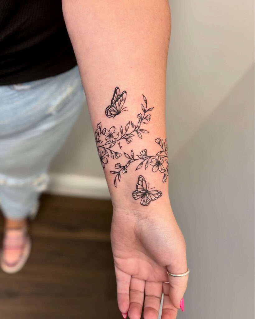 Floral Vine with Butterflies Tattoo Tattoo Design