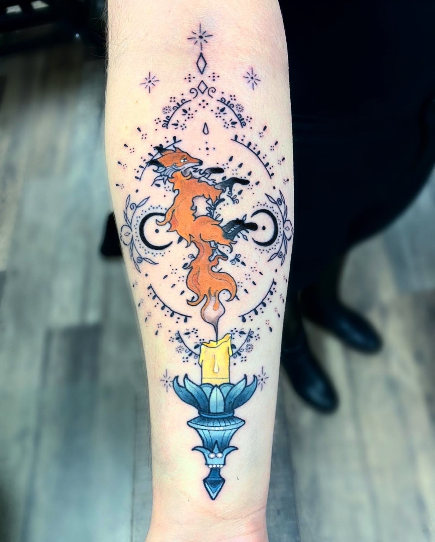 Fox and Candle Forearm Tattoo Tattoo Design