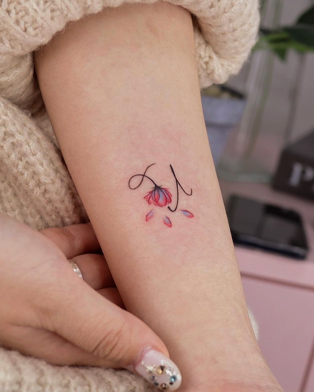 Initials with Flower Tattoo Tattoo Design