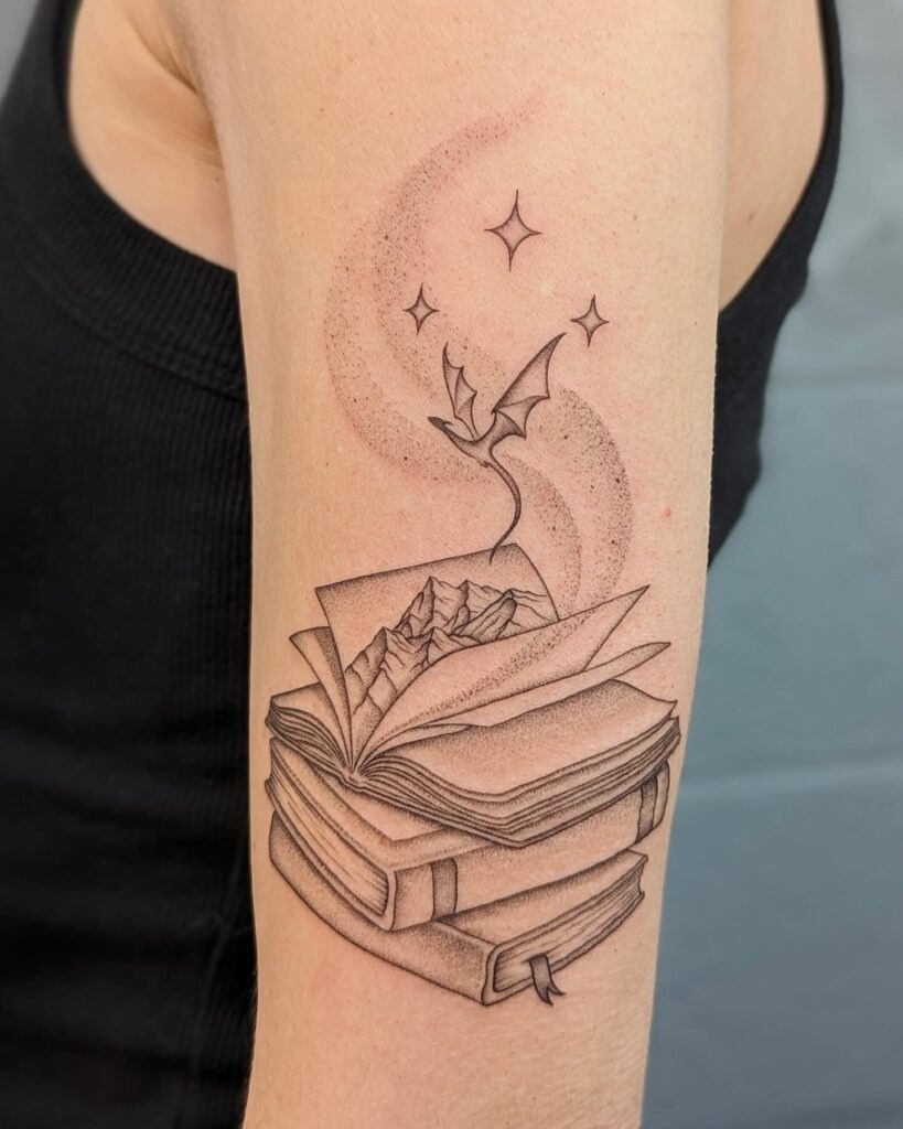 Magical Book and Dragon Tattoo Tattoo Design