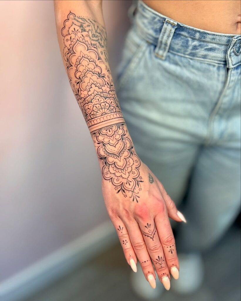 Ornamental Forearm and Hand Tattoo Tattoo Design