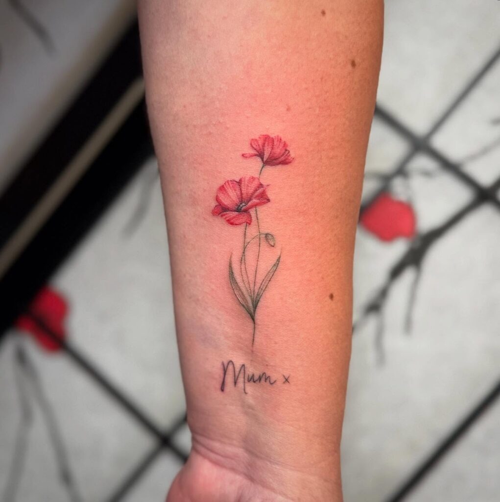 Poppy with Script Tattoo Tattoo Design