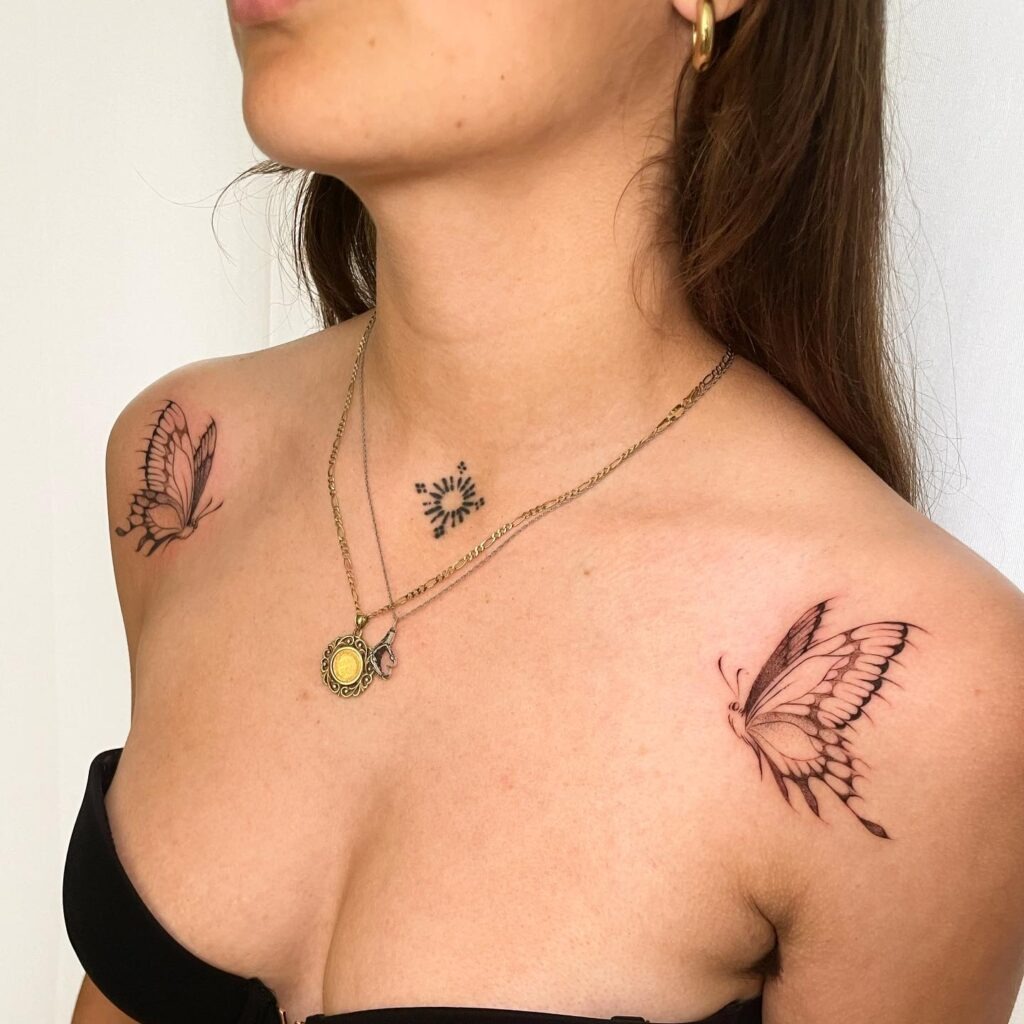 Symmetrical Butterflies Collarbone Tattoo Tattoo Design