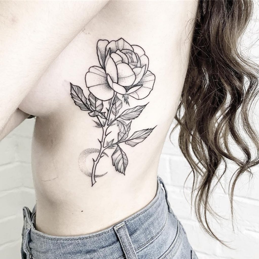 Classic Rose with Stem Tattoo Design