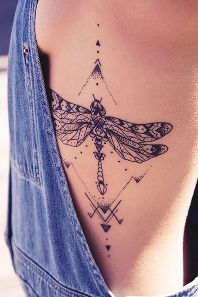 Dragonfly with Geometric Accents Tattoo Design