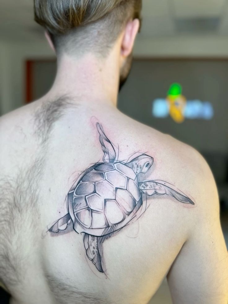 The design on this scapula appears as a notebook sketch, leaving its pages exposed in a lifelike rendering.