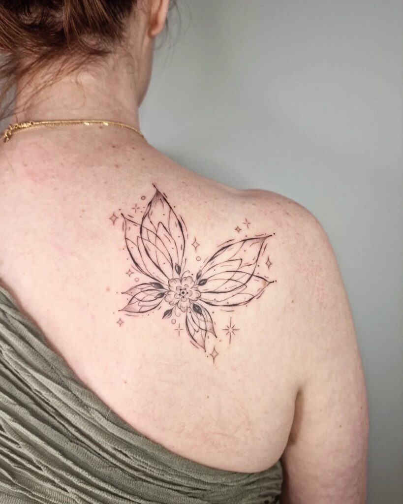 Celestial Moon and Sunburst Shoulder Tattoo Tattoo Design