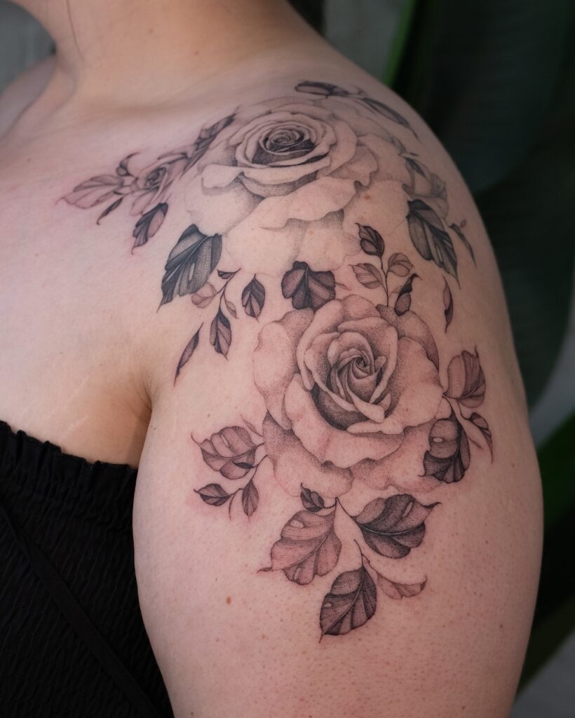 Elegant Minimalist Rose Shoulder Tattoo Tattoo Design