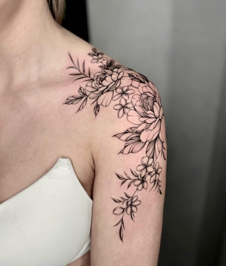 Flowing Botanical Shoulder Tattoo Tattoo Design