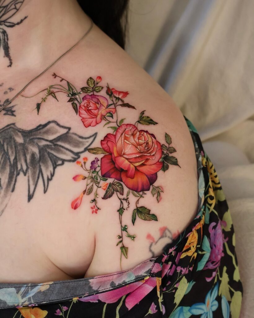 Flowing Floral Shoulder Tattoo Tattoo Design