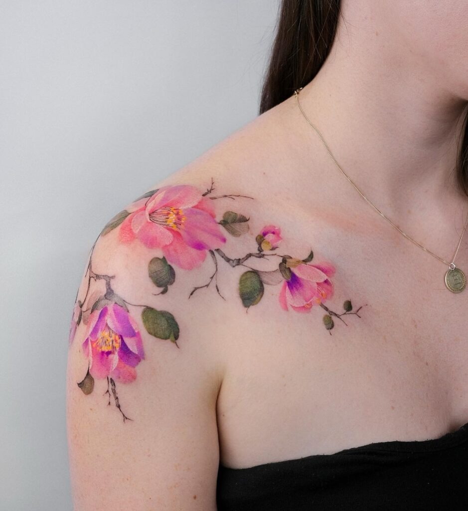 Vibrant Floral Shoulder Tattoo Tattoo Design