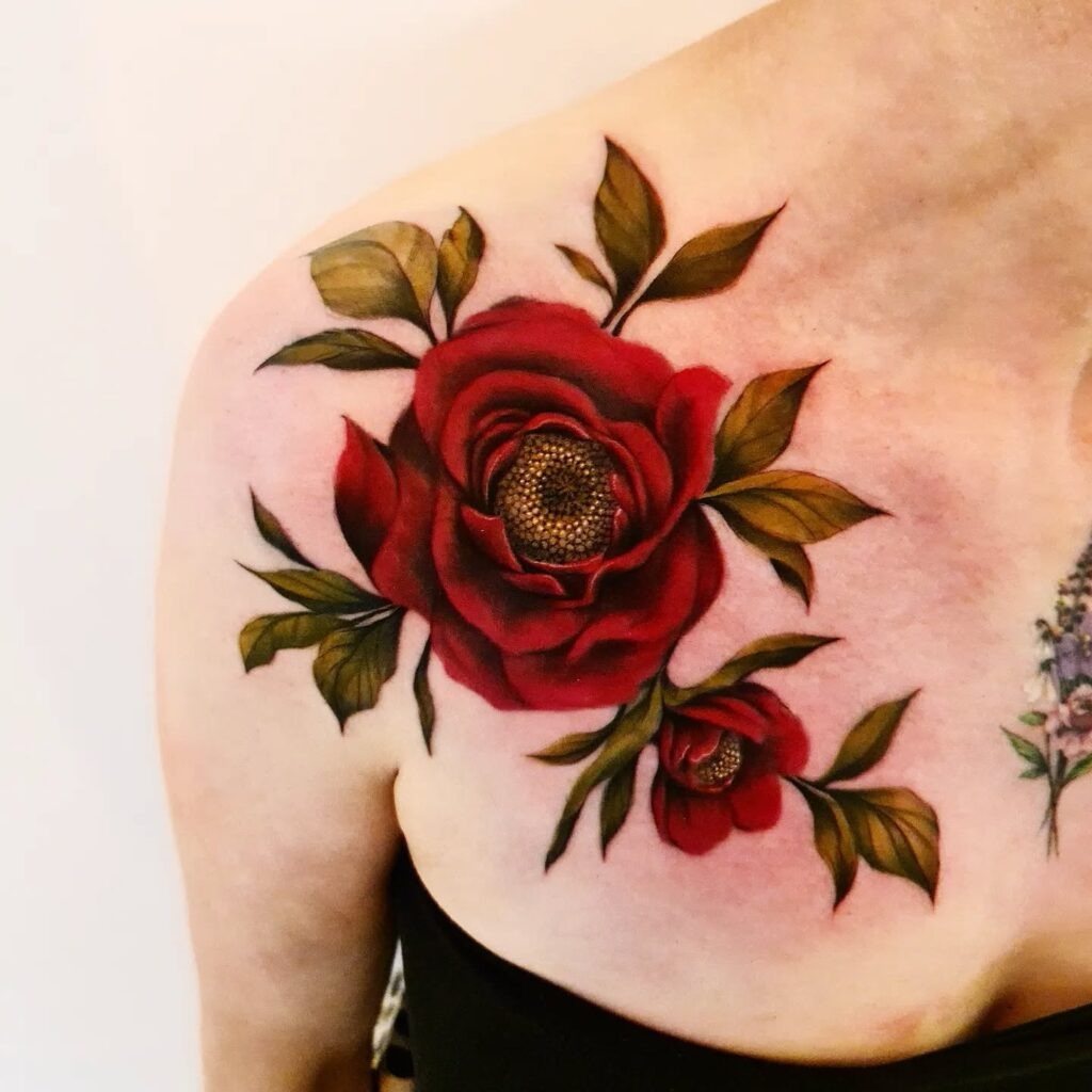 Vibrant Rose Shoulder Tattoo Tattoo Design