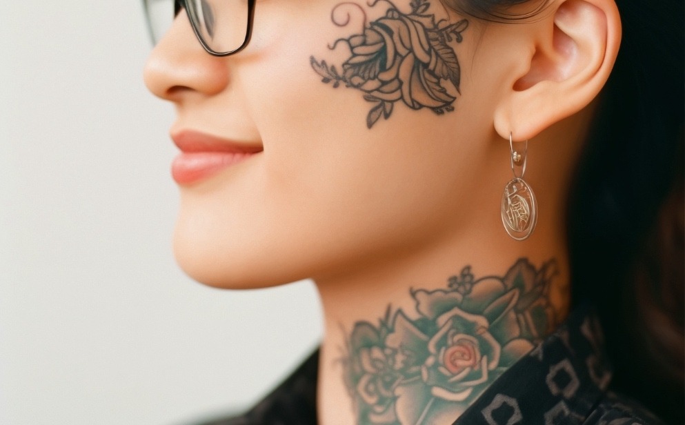 Botanical Design with Ear Coverage Tattoo Design