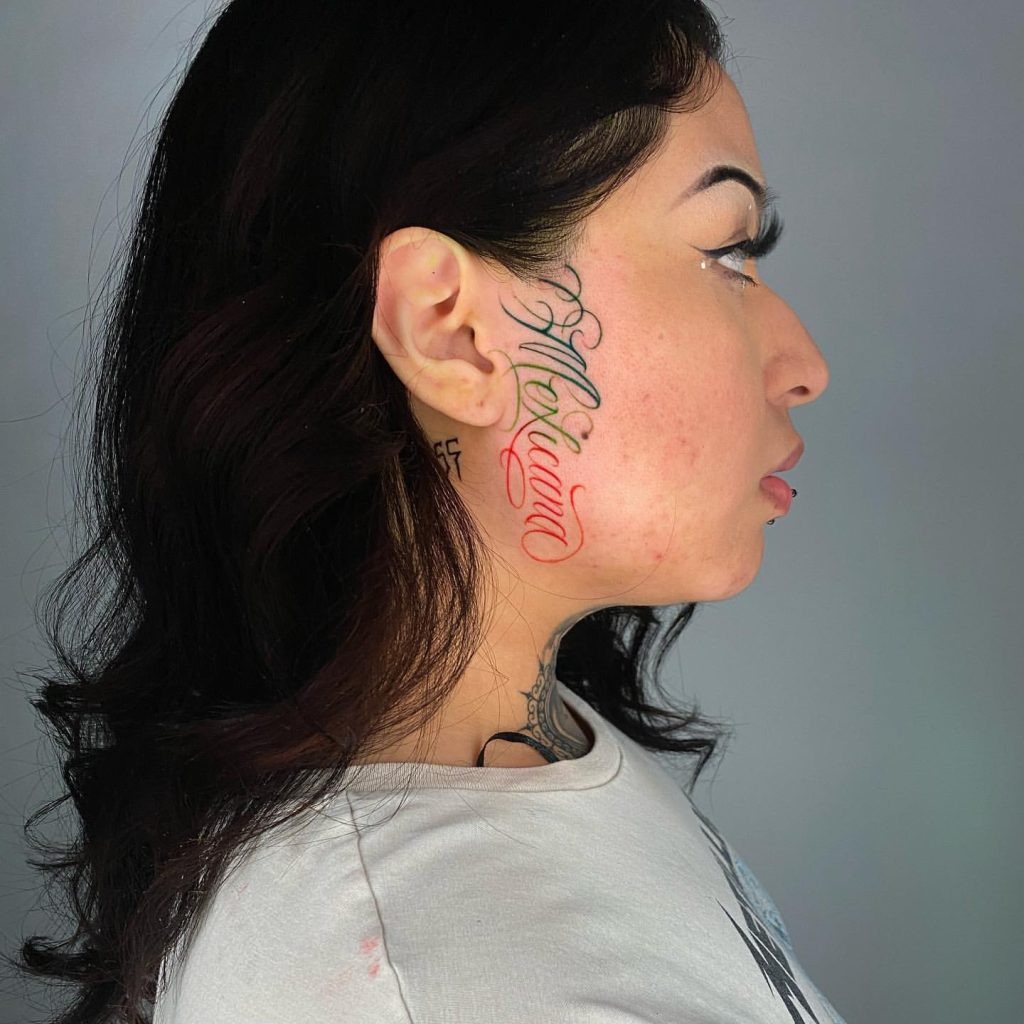 “Mexicana” Script Tattoo in Red Tattoo Design
