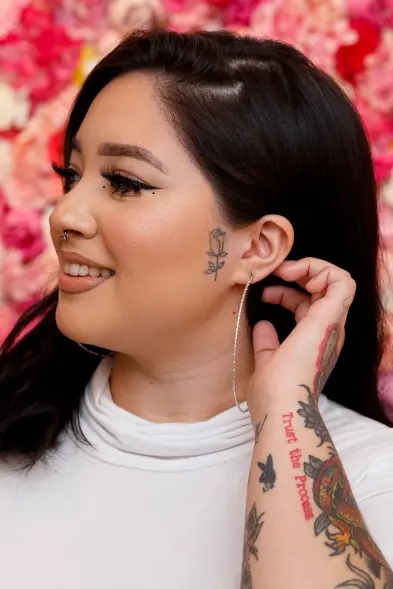 Minimalist Rose Behind the Ear Tattoo Design