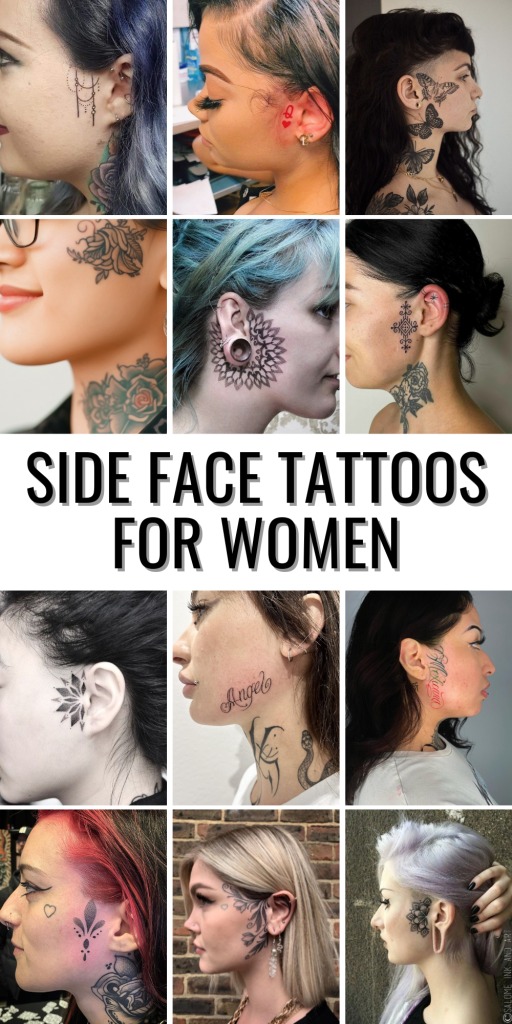Subtle Script and Symbols on the Forehead and Cheek Tattoo Design