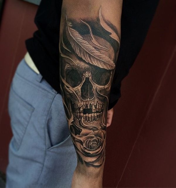 Blue-Eyed Skull Chest Tattoo Tattoo Design