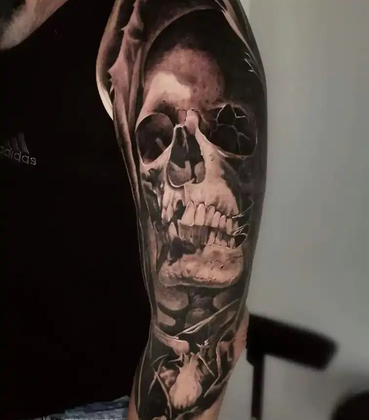 Compass Rose and Skull Combo Tattoo Design