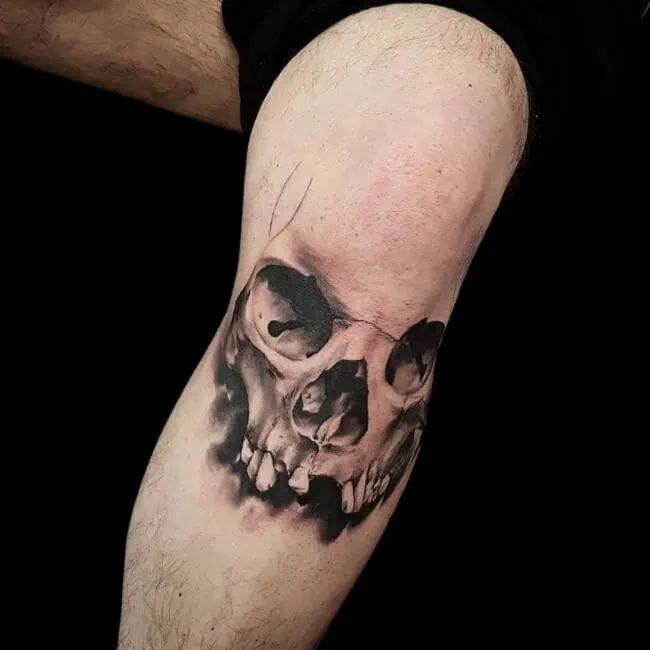 Full Sleeve Skull with Hooded Figure Tattoo Design