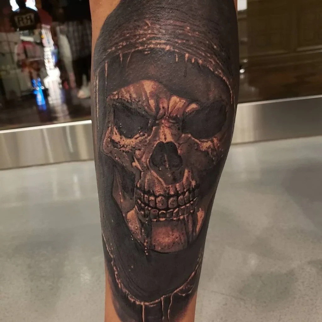 Playful Skull with Devil Horns Tattoo Design