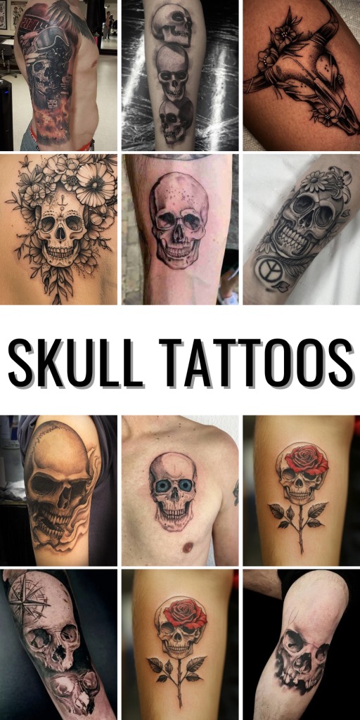 Realistic Skull Sleeve with Blackened Details Tattoo Design