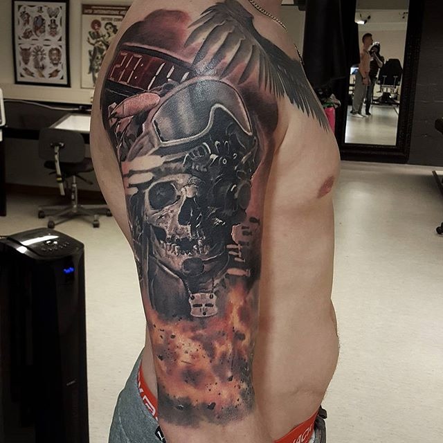 Skull with Architectural Elements Tattoo Tattoo Design