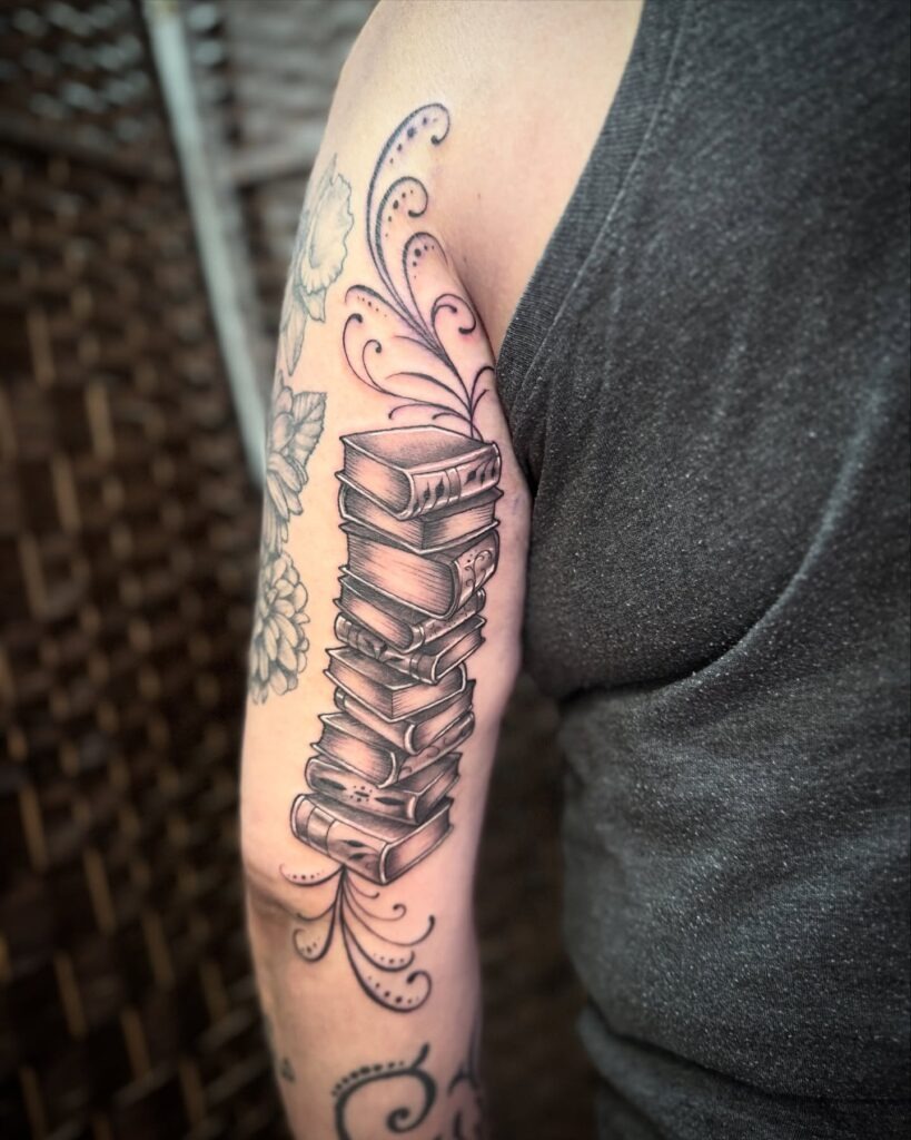 Book Stack Sleeve Filler for the Literary Soul Tattoo Design