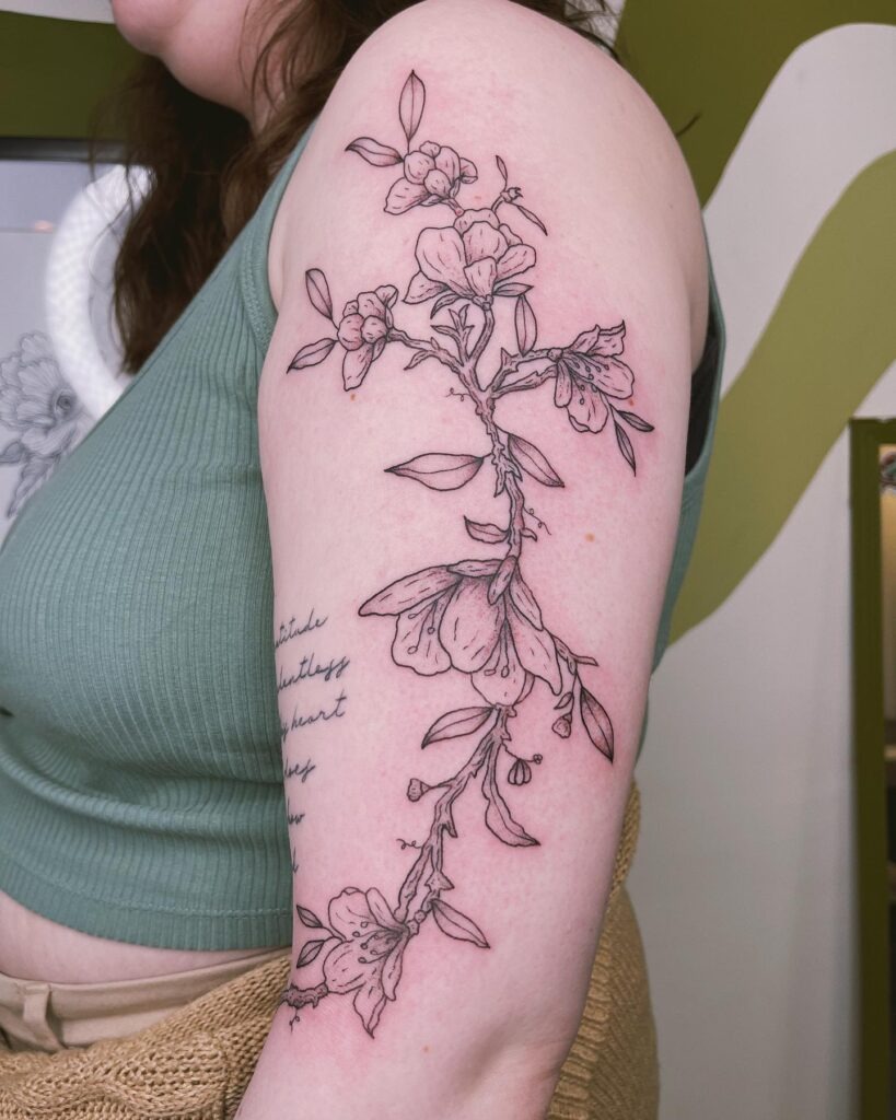 Delicate Dogwood Vine Sleeve Filler Tattoo Design