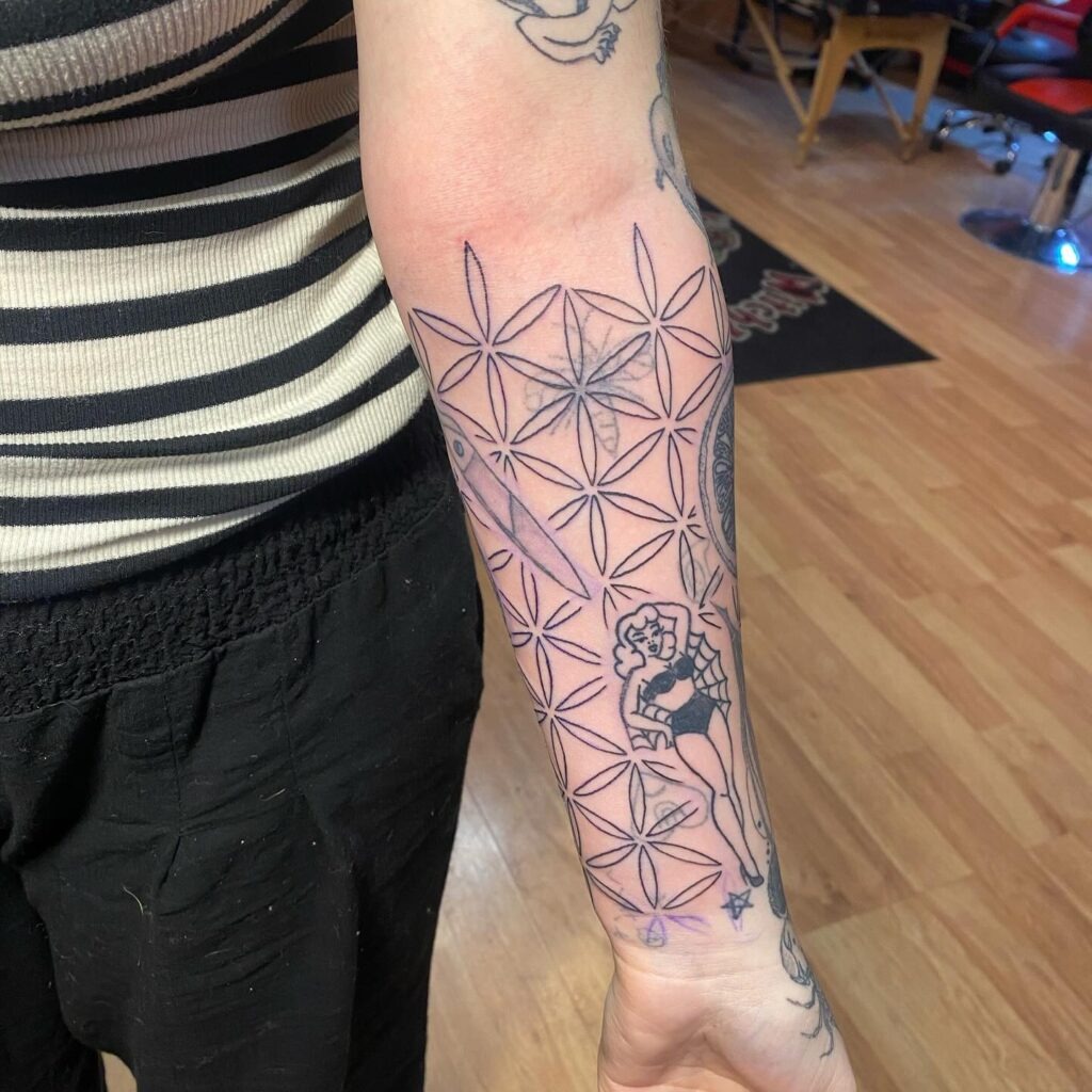 Flower of Life Geometric Sleeve Filler Tattoo Design