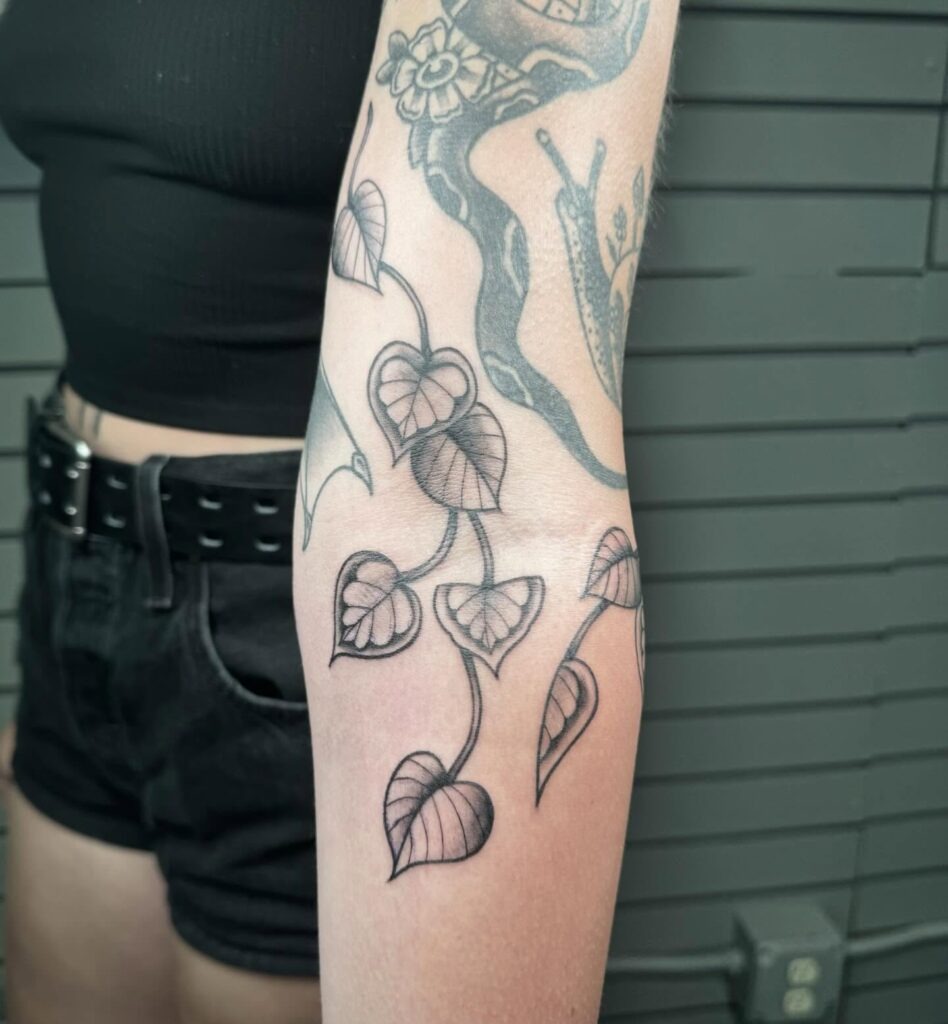 Flowing Pothos Vine Sleeve Filler Tattoo Design