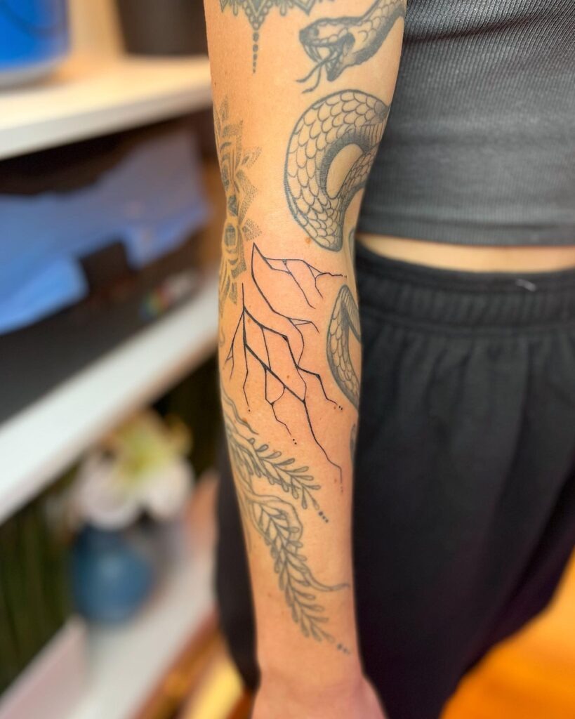Kintsugi-Inspired Linework Sleeve Filler Tattoo Design
