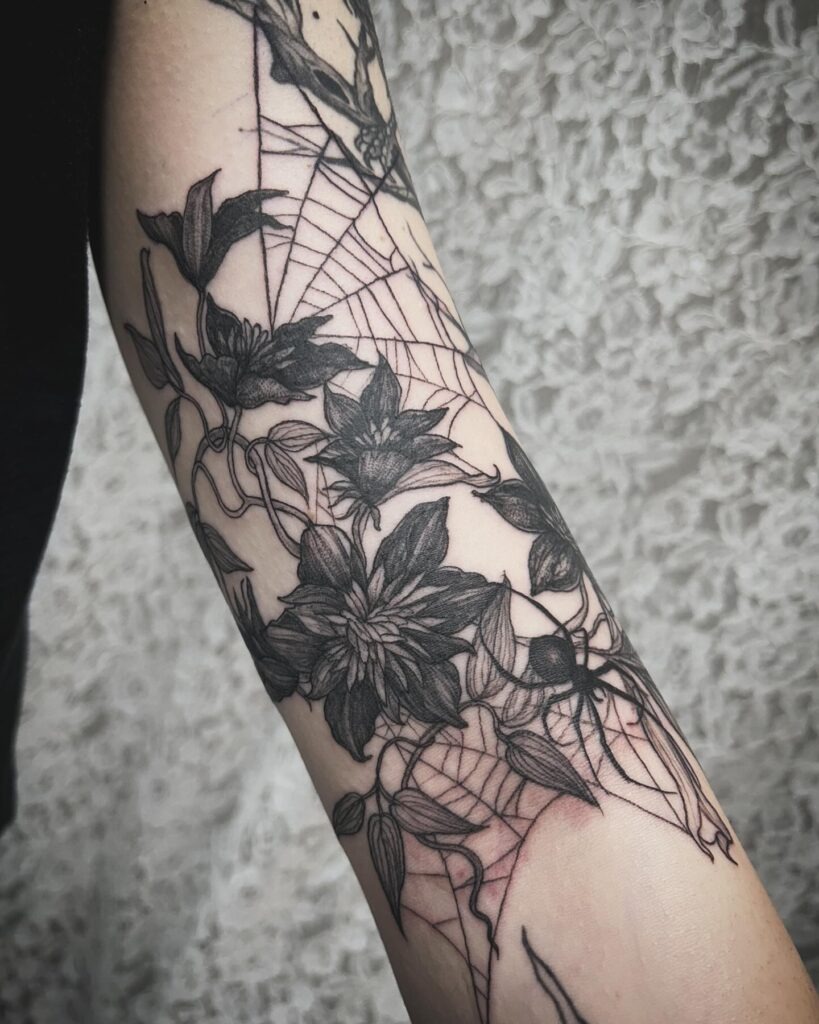 Midnight Creepers and Cobweb Sleeve Filler Tattoo Design