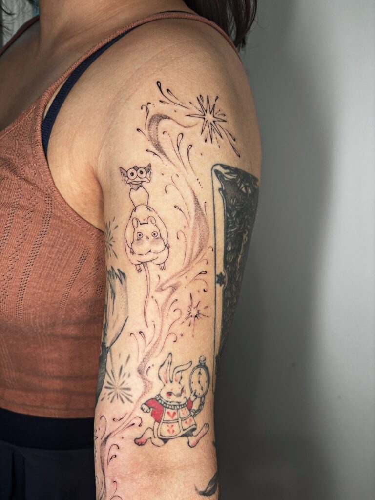 Whimsical Wispy Flow Sleeve Filler Tattoo Design