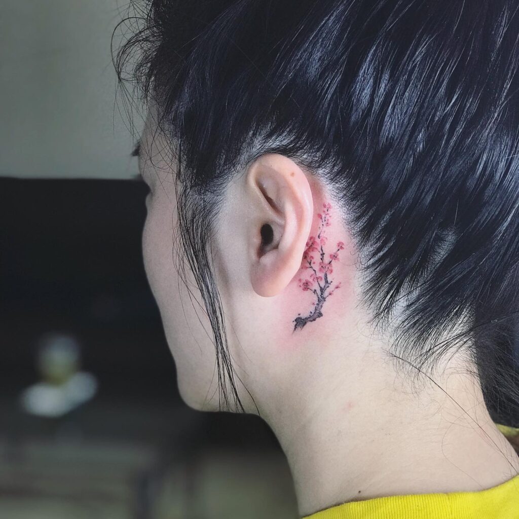Cherry Blossom Branch Behind Ear Tattoo Tattoo Design