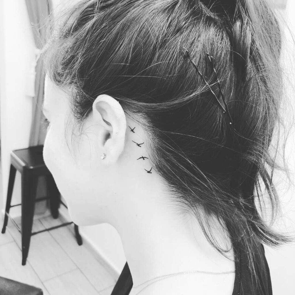Flying Birds Behind Ear Tattoo Tattoo Design