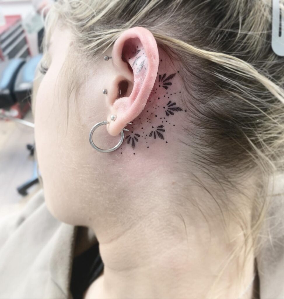 Geometric Dotwork Behind Ear Tattoo Tattoo Design