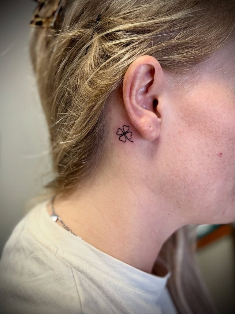 Lucky Four Leaf Clover Behind Ear Tattoo Tattoo Design