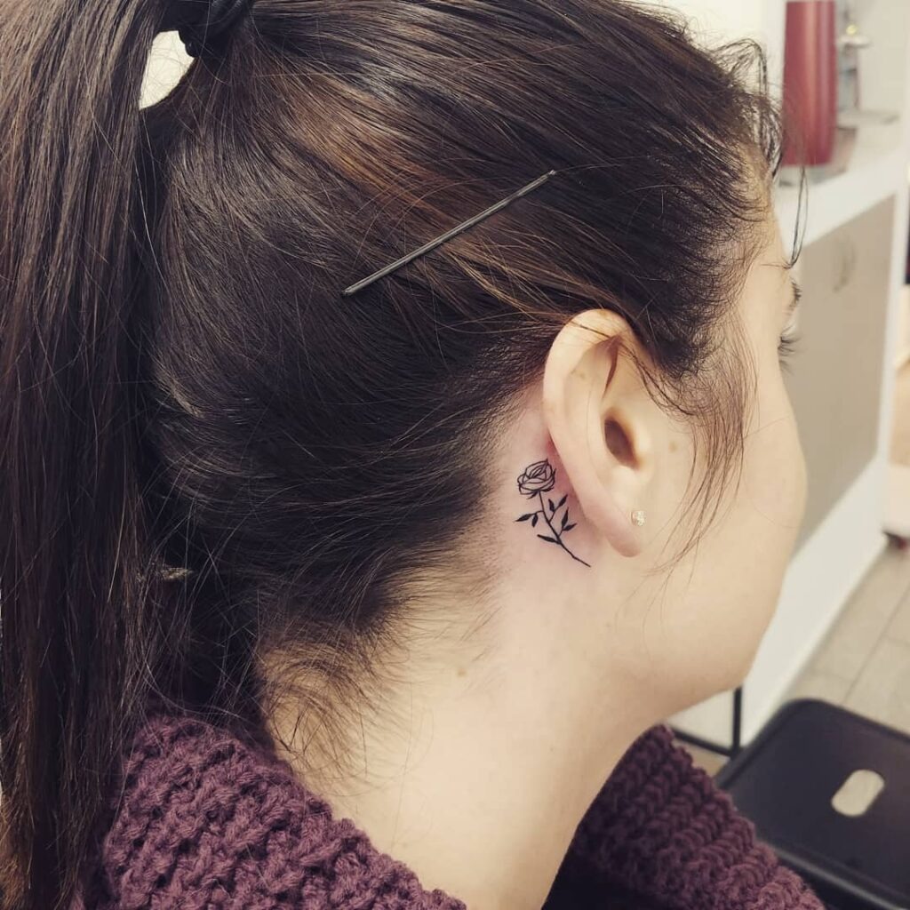 Outlined Rose Behind Ear Tattoo Tattoo Design