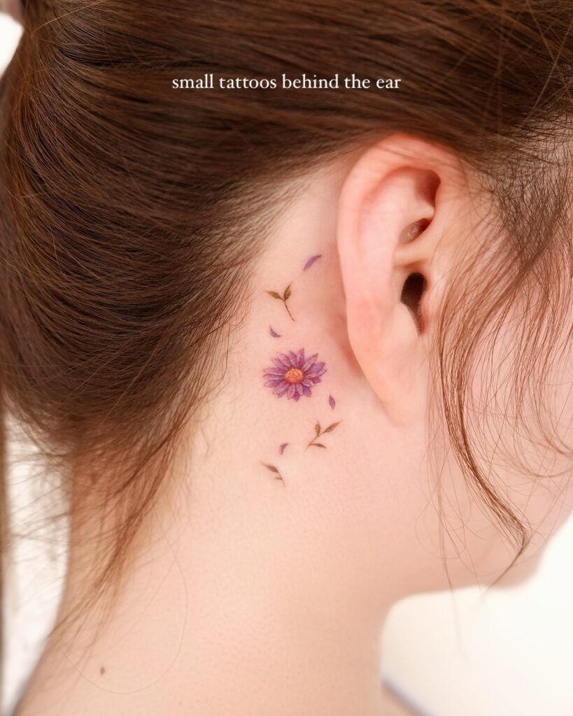 Purple Wildflower Behind Ear Tattoo Tattoo Design